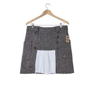 VTG Element Wool Blend Mini Skirt sz M Brown Herringbone Boho Ruffle Inset